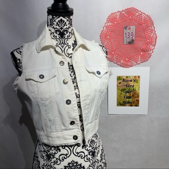 Paris Blues White Jean Vest with Raw Arms - Picture 3 of 15